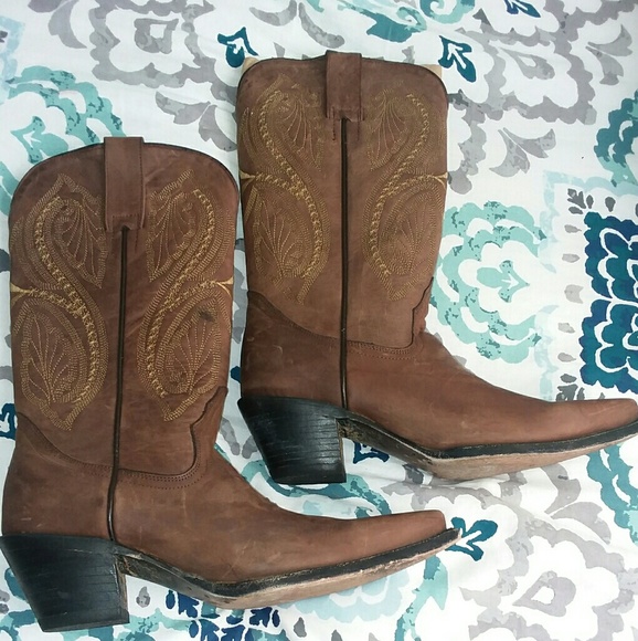 Cowgirl leather brown boots sz.7 fits like 6.5 - Picture 2 of 8